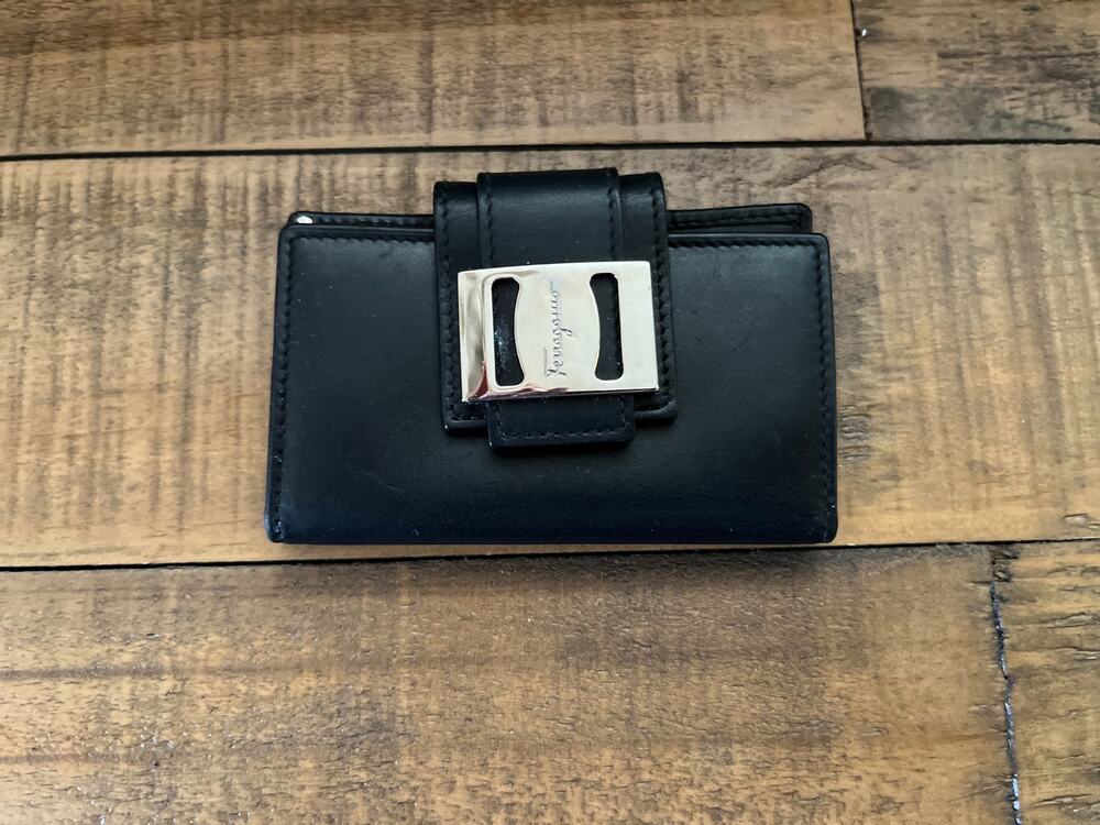 FERRAGAMO Key Case Black leather Silver Hardware Unisex
